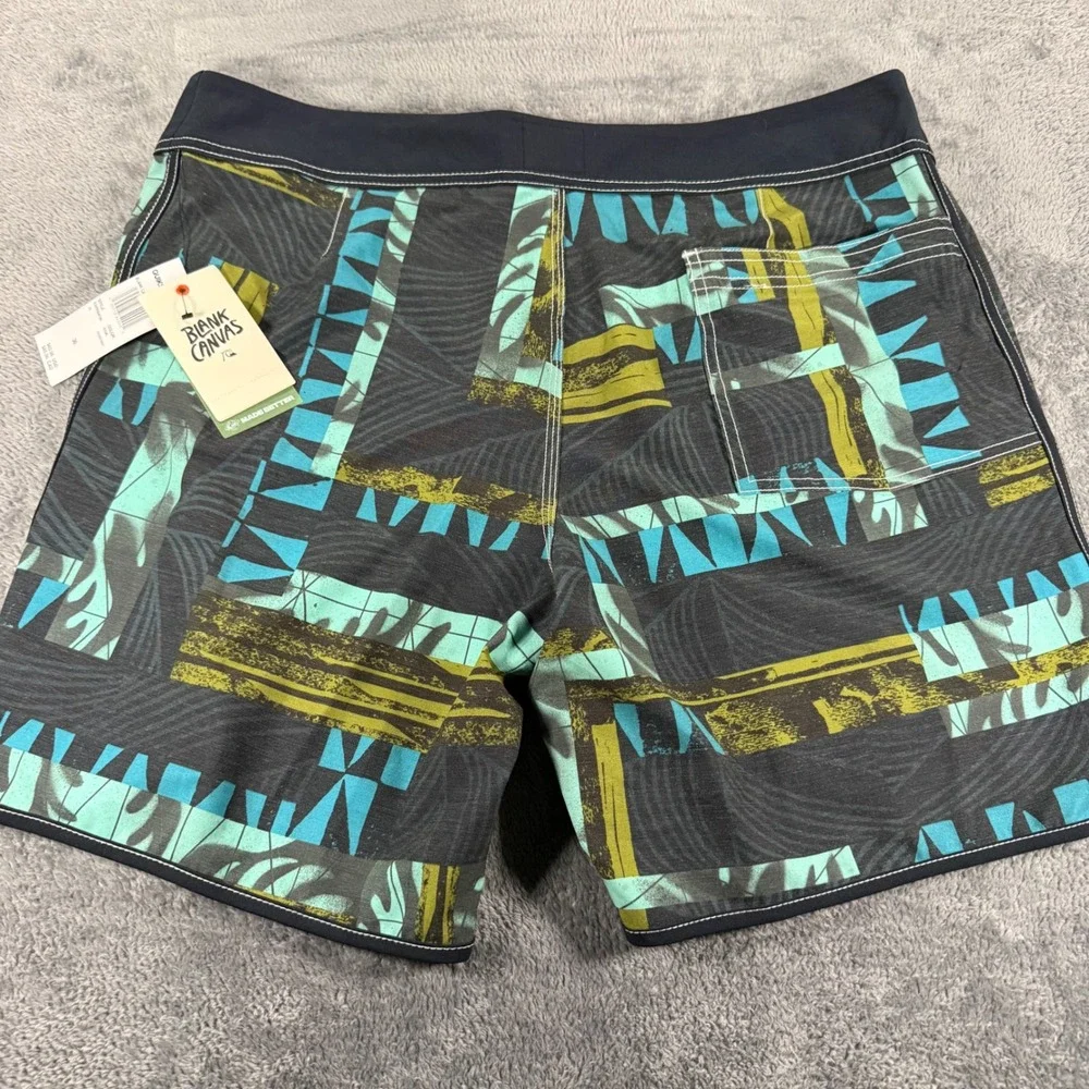 Quiksilver Gregg Kaplan Blank Canvas‎ Board Shorts Mens 36 Black Teal NWT